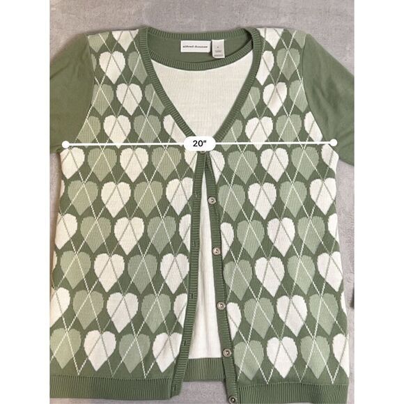 Women’s 2in1 Green Hearts Argyle Pattern Sweater SMALL - Picture 7 of 7